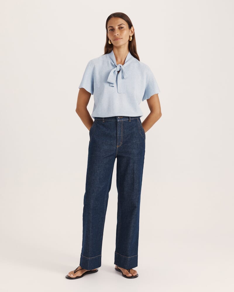 Mariya Metallic Tie Neck Knit in ICE BLUE