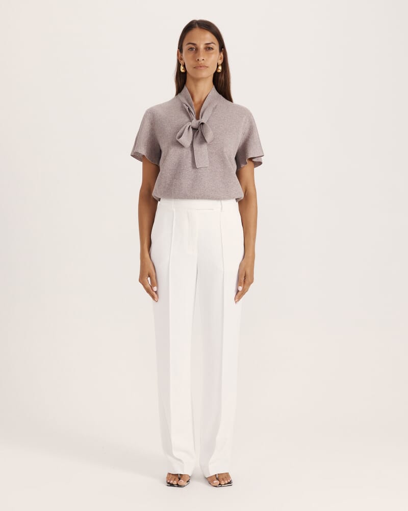 Mariya Metallic Tie Neck Knit in MAUVE