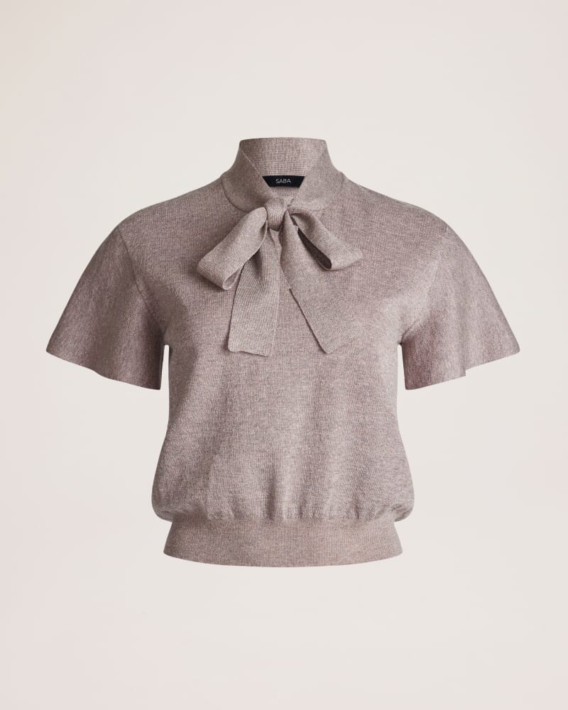 Mariya Metallic Tie Neck Knit in MAUVE