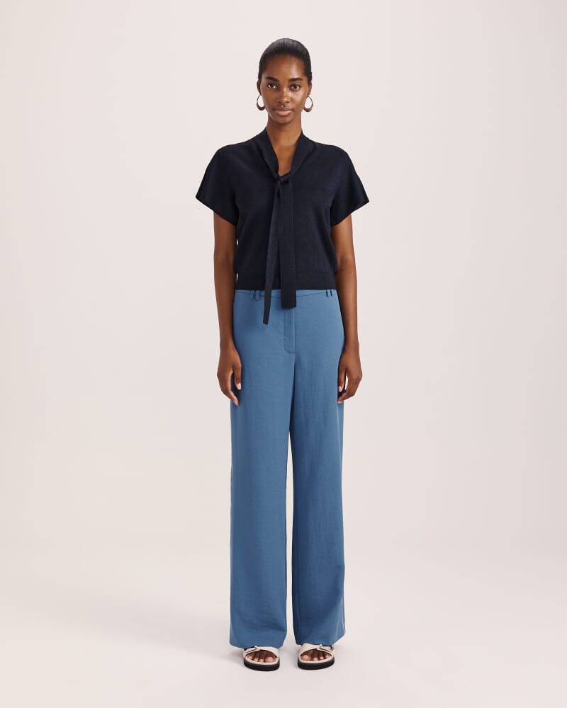 Mariya Metallic Tie Neck Knit in MIDNIGHT