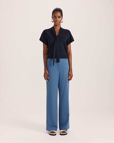 Mariya Metallic Tie Neck Knit in MIDNIGHT