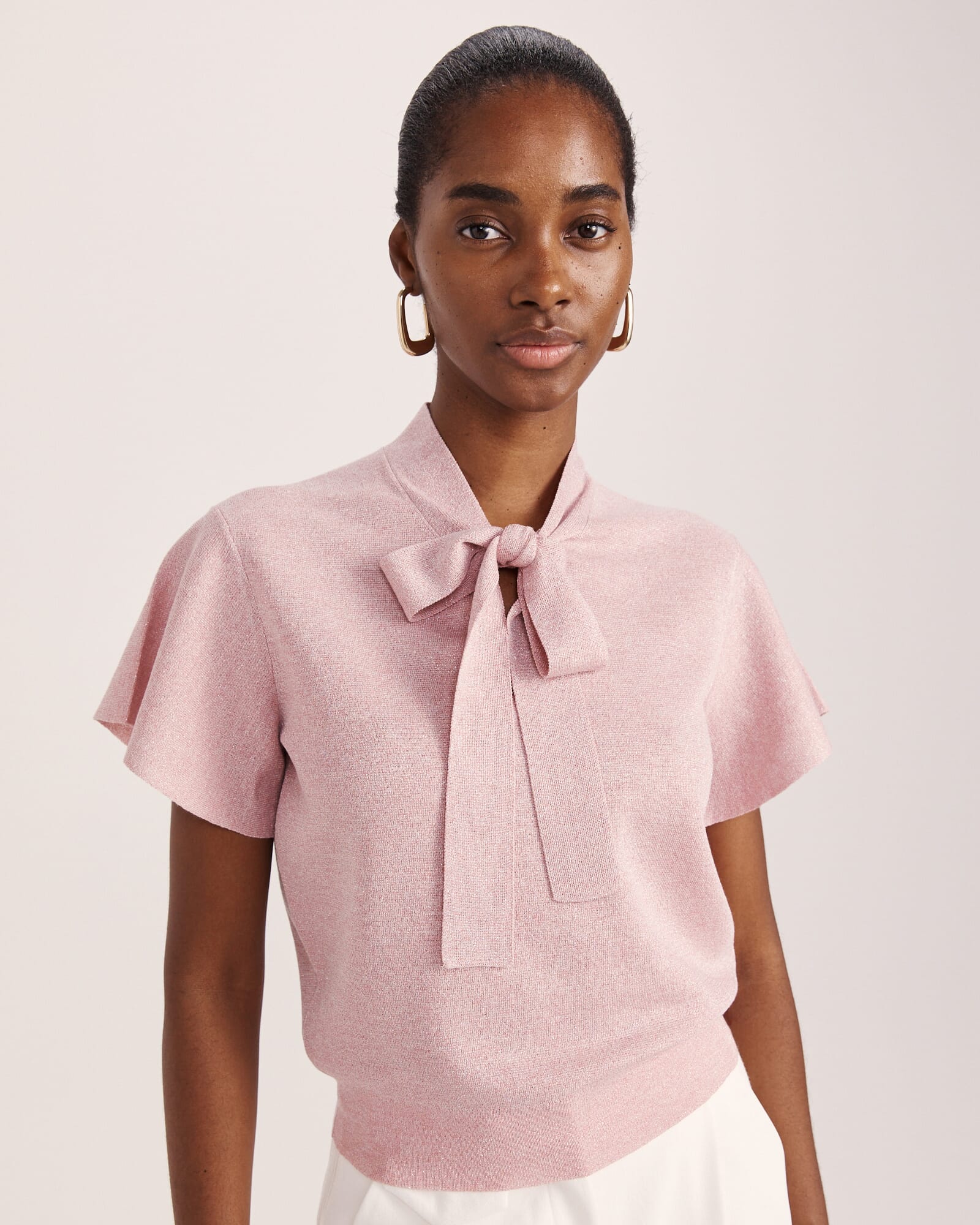 Mariya Metallic Tie Neck Knit