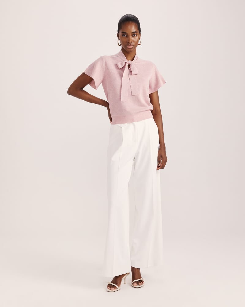Mariya Metallic Tie Neck Knit in PALE PINK
