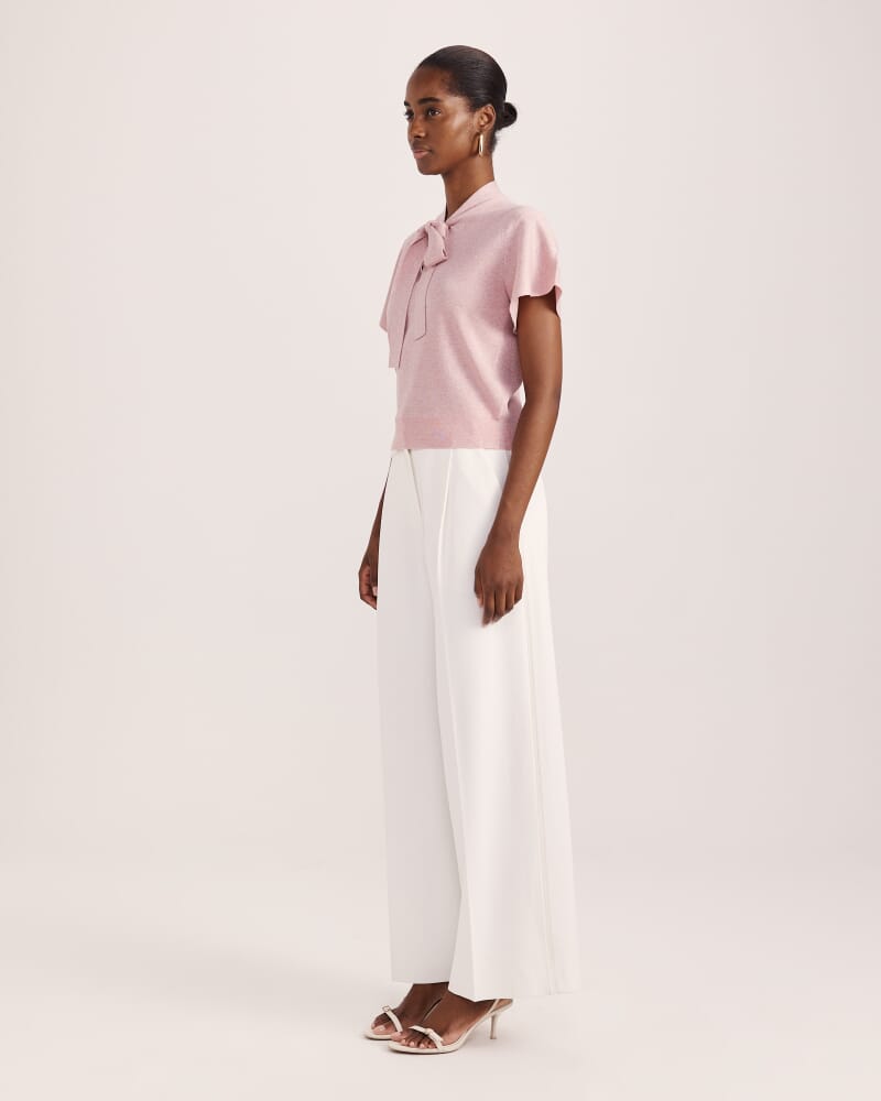 Mariya Metallic Tie Neck Knit in PALE PINK