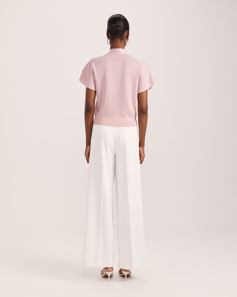 Mariya Metallic Tie Neck Knit in PALE PINK