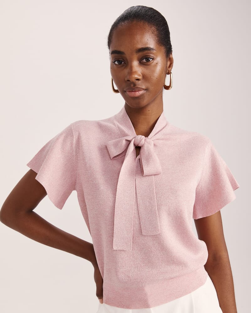 Mariya Metallic Tie Neck Knit in PALE PINK