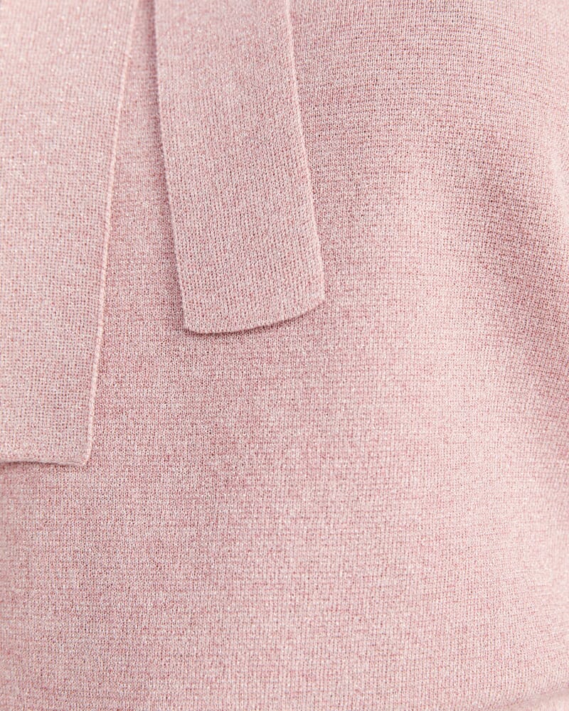 Mariya Metallic Tie Neck Knit in PALE PINK