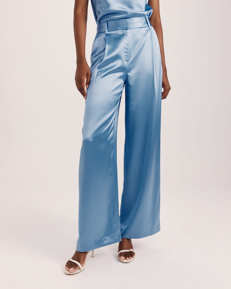 Sallee Satin Pleat Front Pant in BLUE AZURE