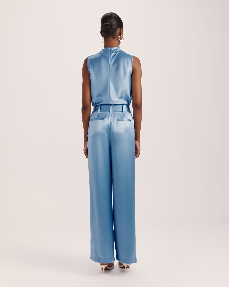 Sallee Satin Pleat Front Pant in BLUE AZURE