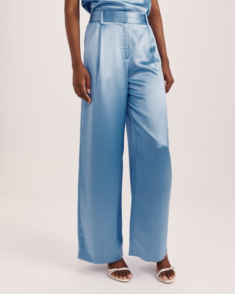 Sallee Satin Pleat Front Pant in BLUE AZURE
