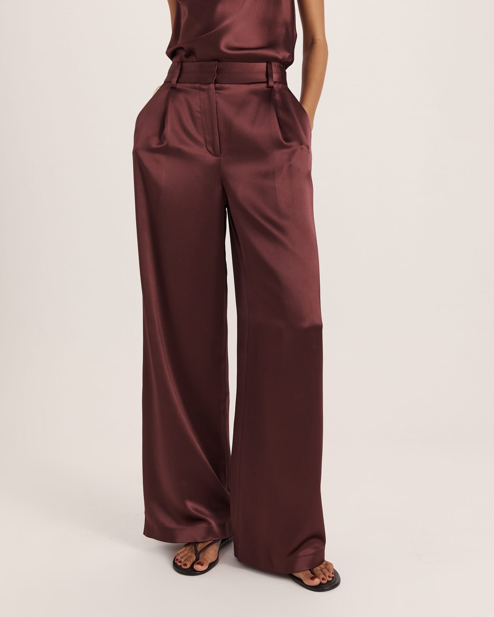 Sallee Satin Pleat Front Pant