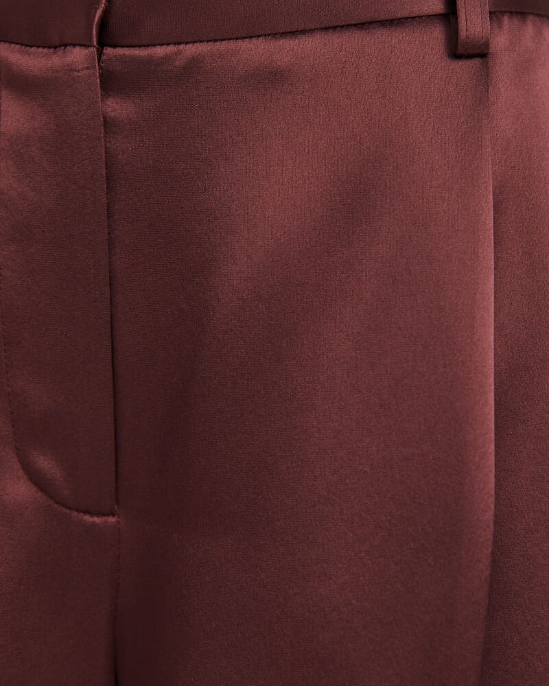 Sallee Satin Pleat Front Pant in CLARET