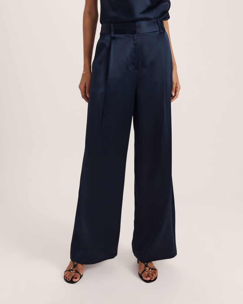 Sallee Satin Pleat Front Pant in MIDNIGHT
