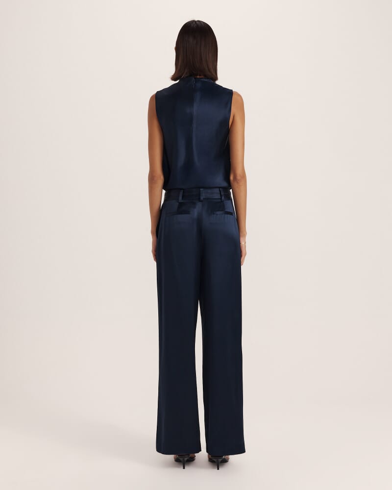 Sallee Satin Pleat Front Pant in MIDNIGHT