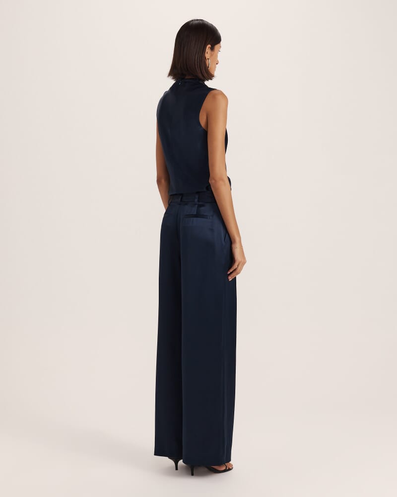 Sallee Satin Pleat Front Pant in MIDNIGHT