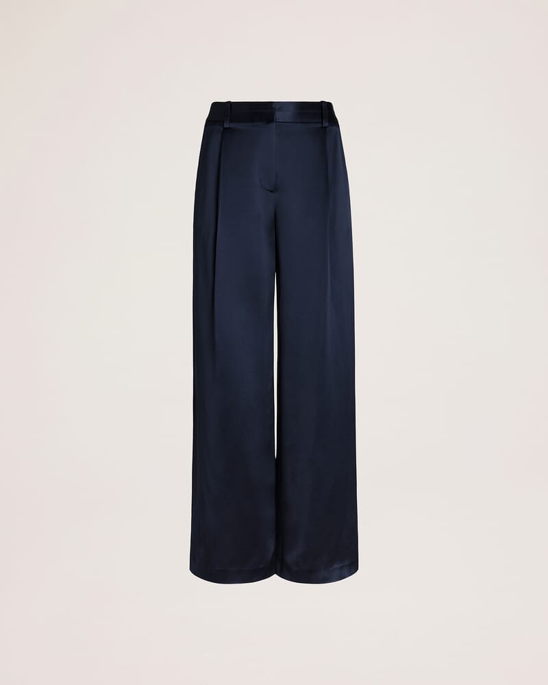 Sallee Satin Pleat Front Pant in MIDNIGHT