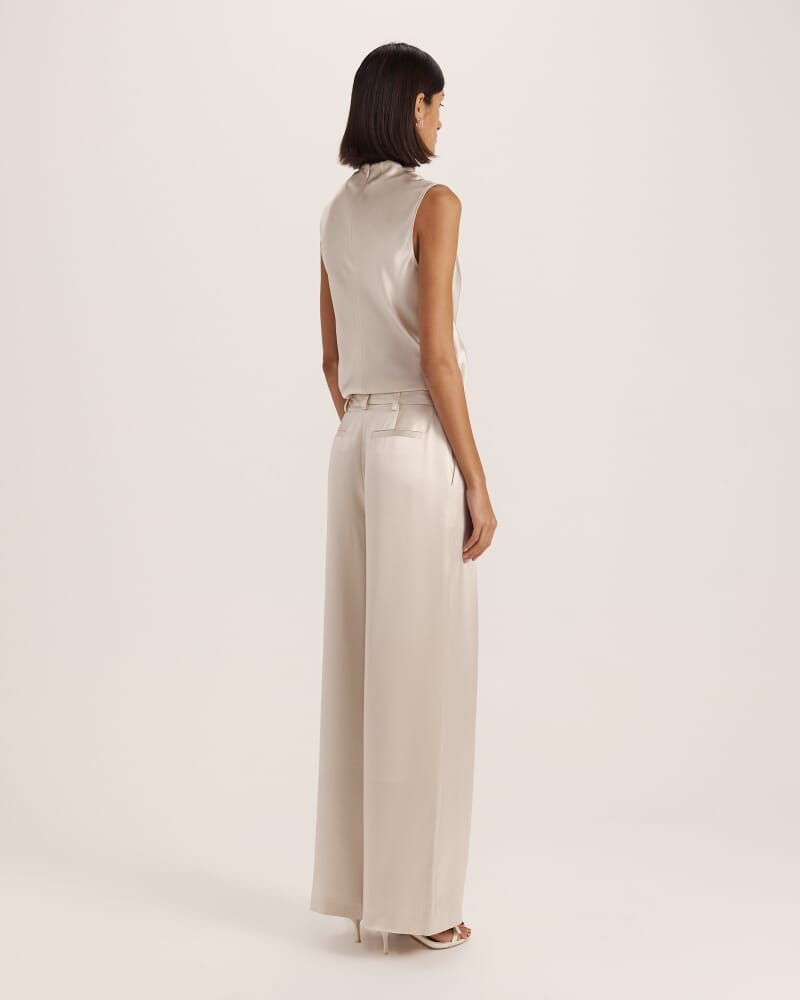 Sallee Satin Pleat Front Pant in OYSTER