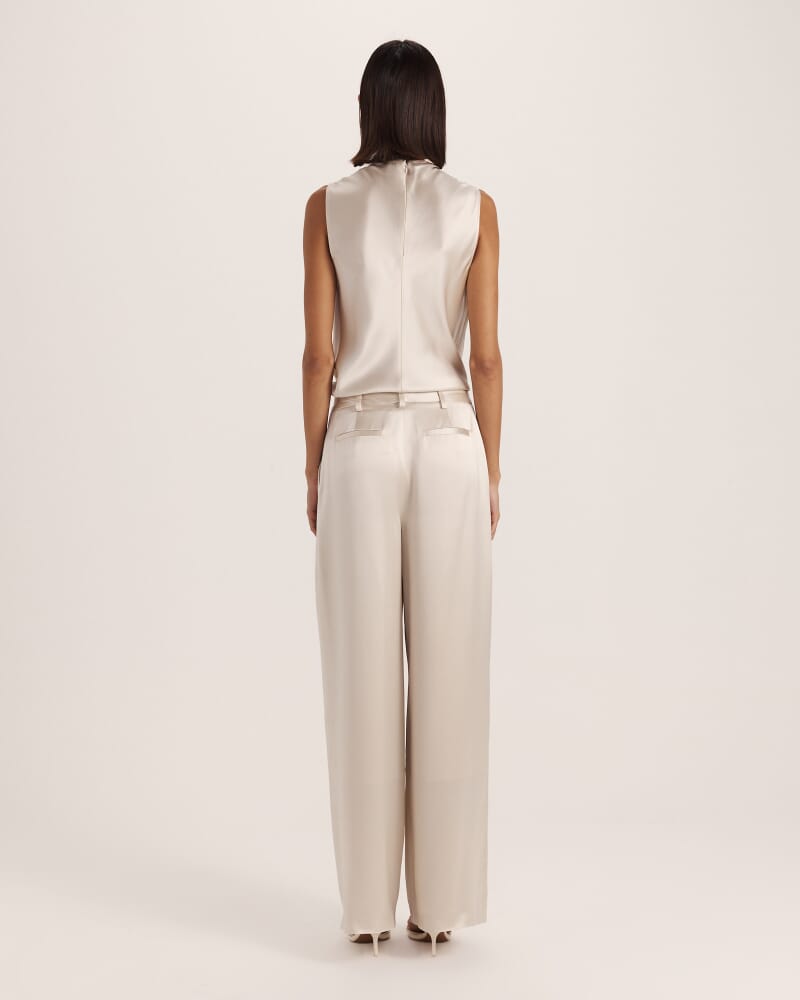 Sallee Satin Pleat Front Pant in OYSTER