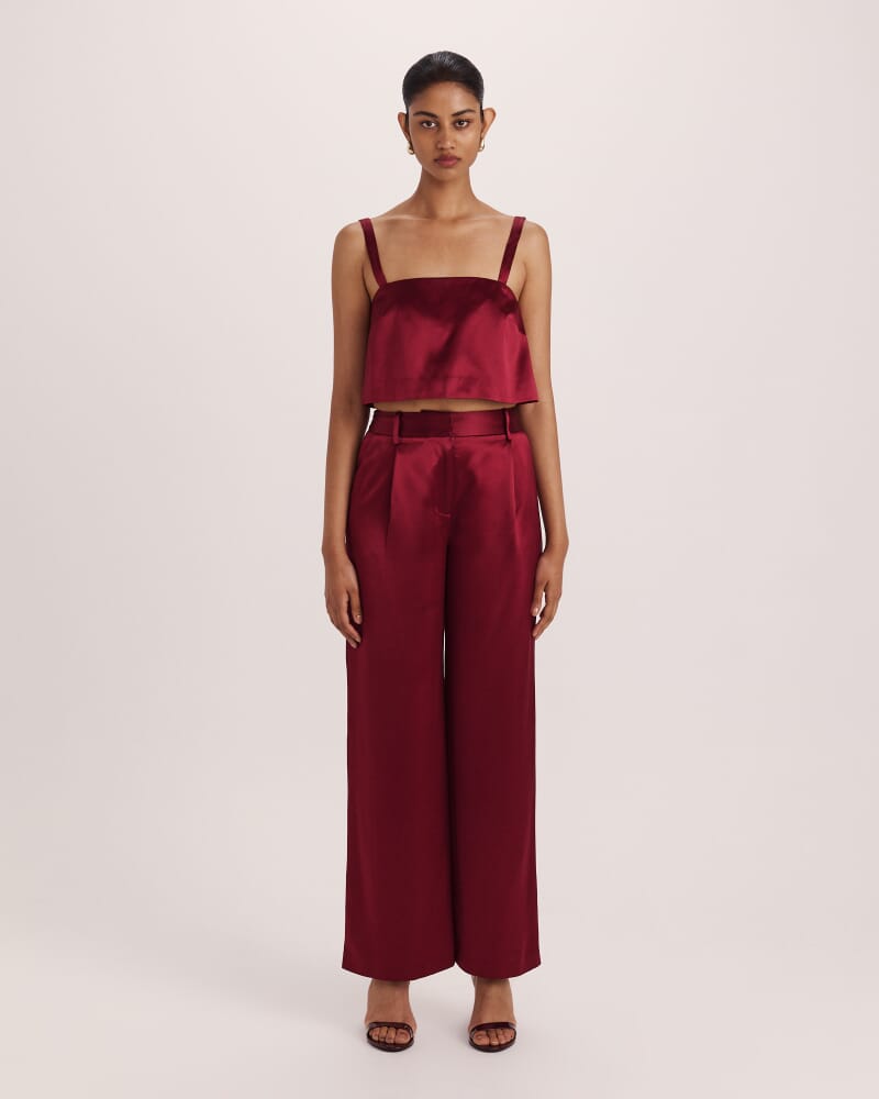 Sallee Satin Pleat Front Pant in RASPBERRY