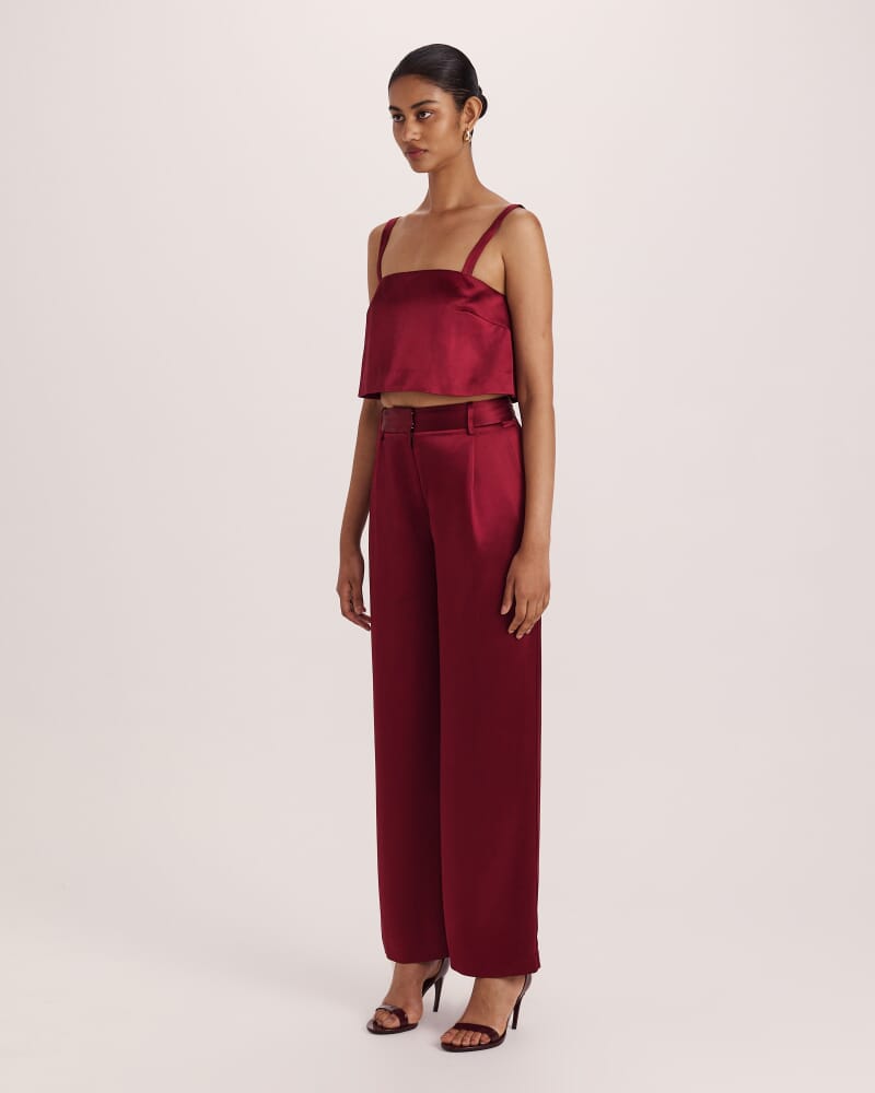Sallee Satin Pleat Front Pant in RASPBERRY