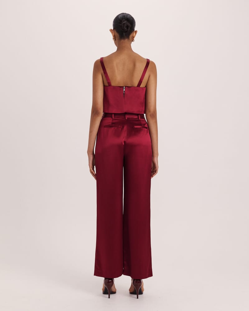 Sallee Satin Pleat Front Pant in RASPBERRY
