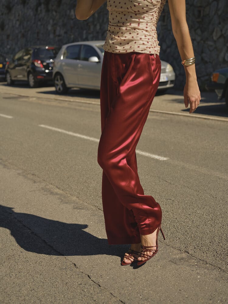 Sallee Satin Pleat Front Pant in RASPBERRY
