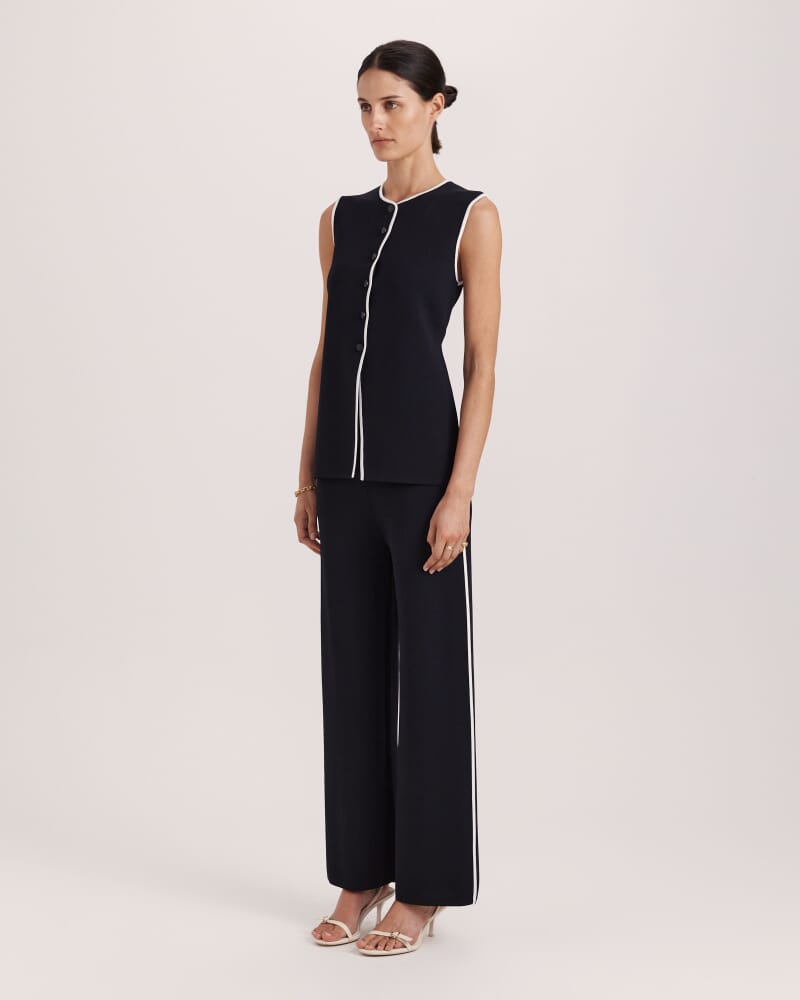 Mia Milano Knit Contrast Tip Pant in BLACK