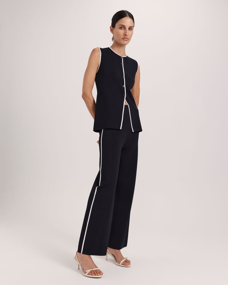 Mia Milano Knit Contrast Tip Pant in BLACK