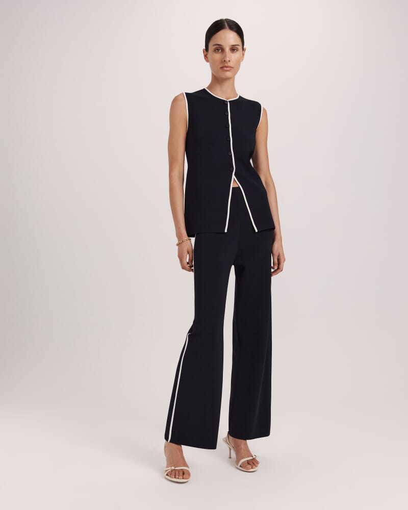 Mia Milano Knit Contrast Tip Pant in BLACK