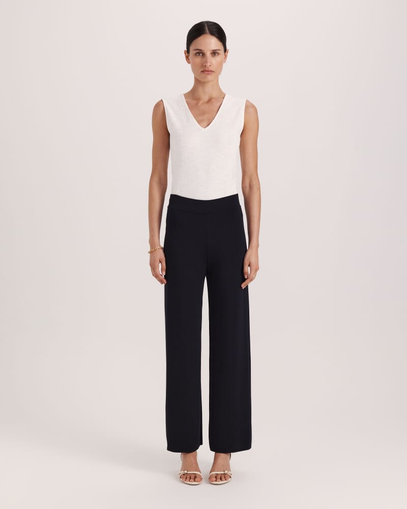 Mia Milano Knit Contrast Tip Pant in BLACK