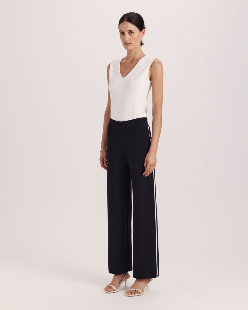 Mia Milano Knit Contrast Tip Pant in BLACK