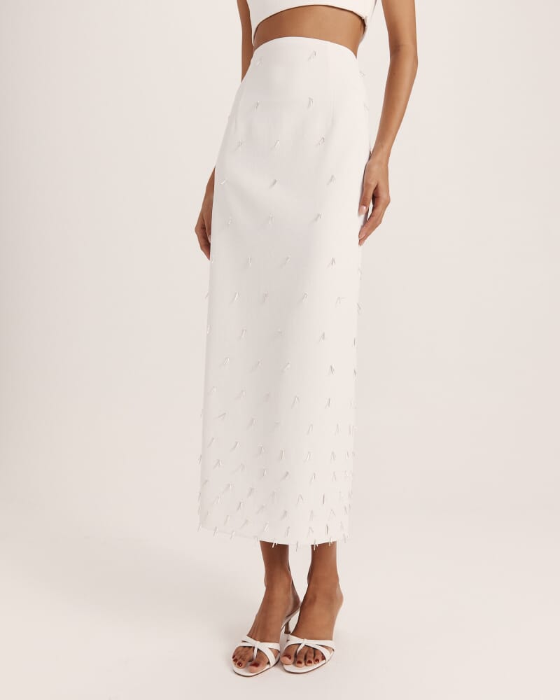 Dharma Beaded Midi Skirt in ALABASTER