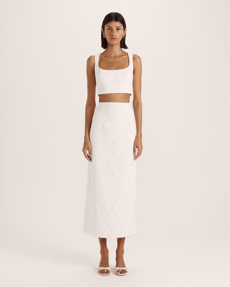 Dharma Beaded Midi Skirt in ALABASTER