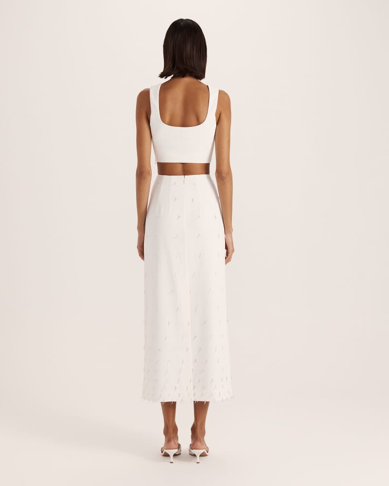 Dharma Beaded Midi Skirt in ALABASTER
