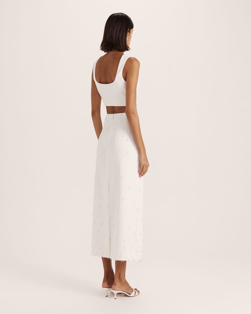 Dharma Beaded Midi Skirt in ALABASTER