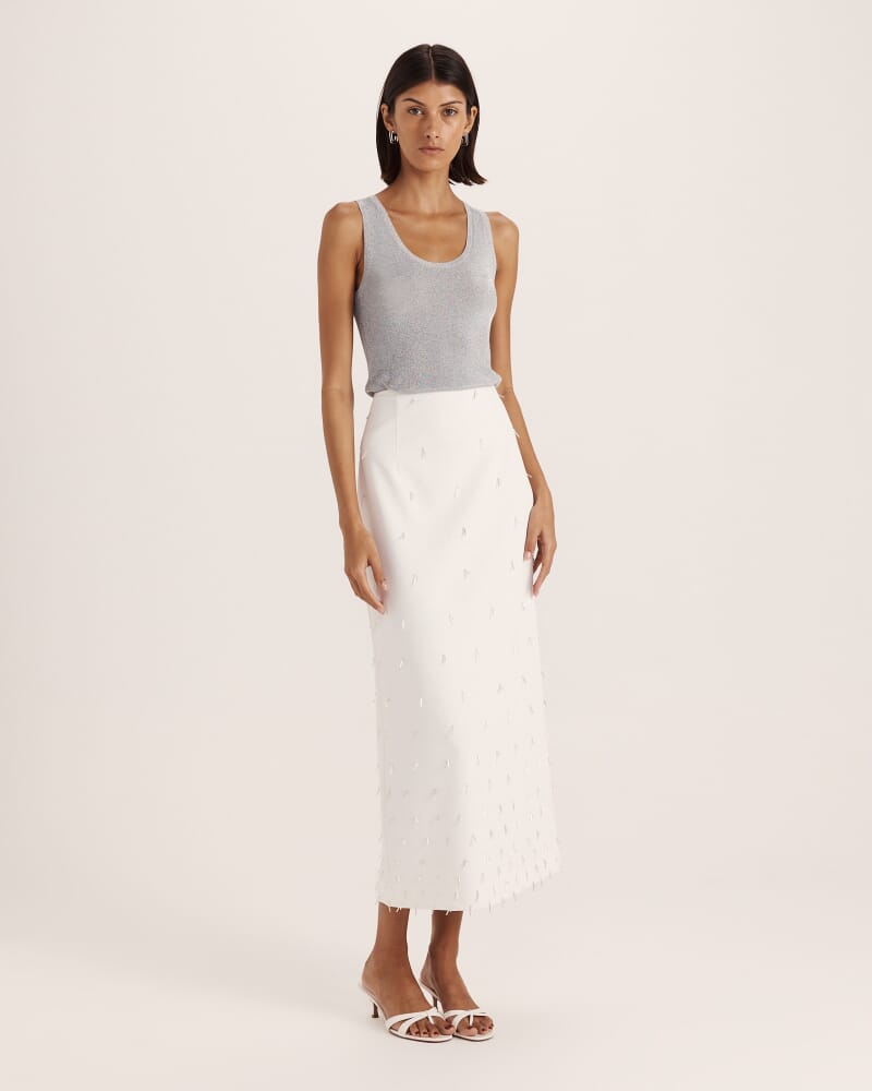 Dharma Beaded Midi Skirt in ALABASTER