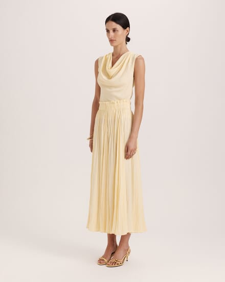 Lillian Pleated Skirt in CAMOMILE
