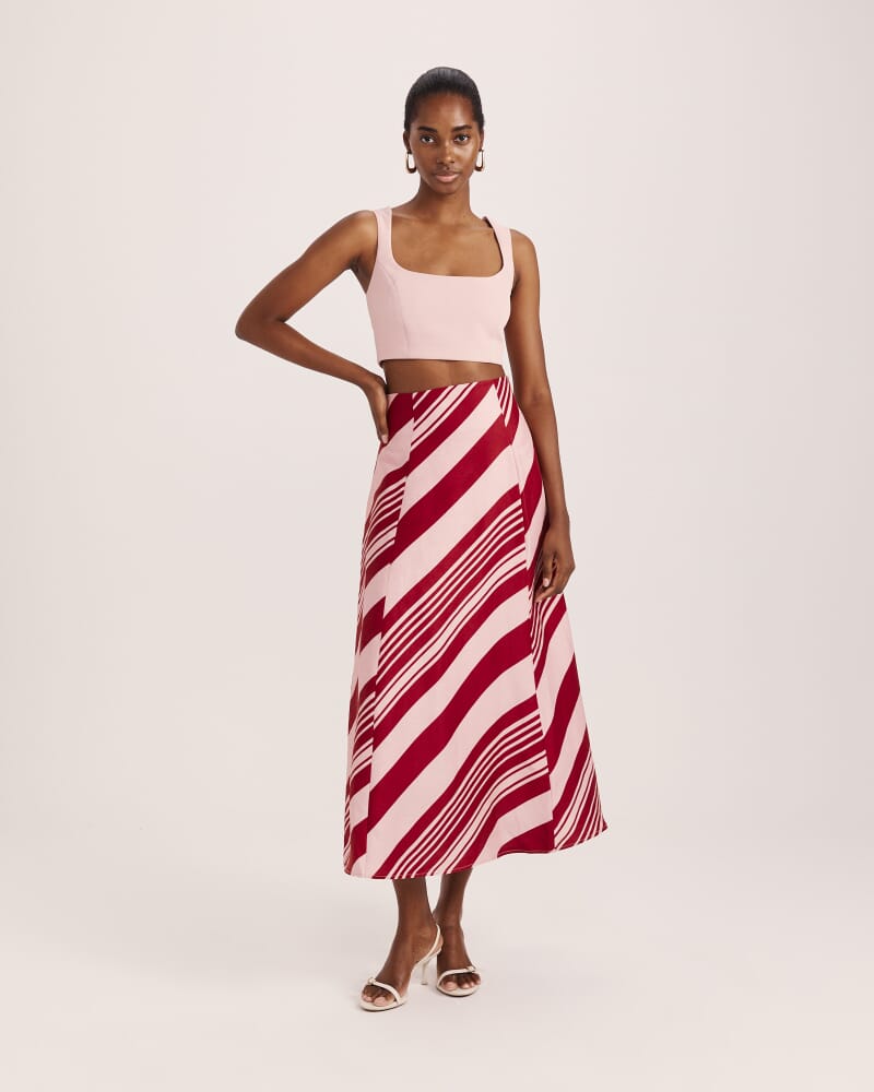 La Belle Stripe Midi Skirt in MULTI