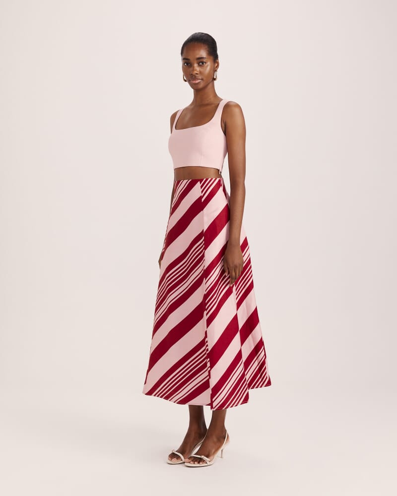 La Belle Stripe Midi Skirt in MULTI