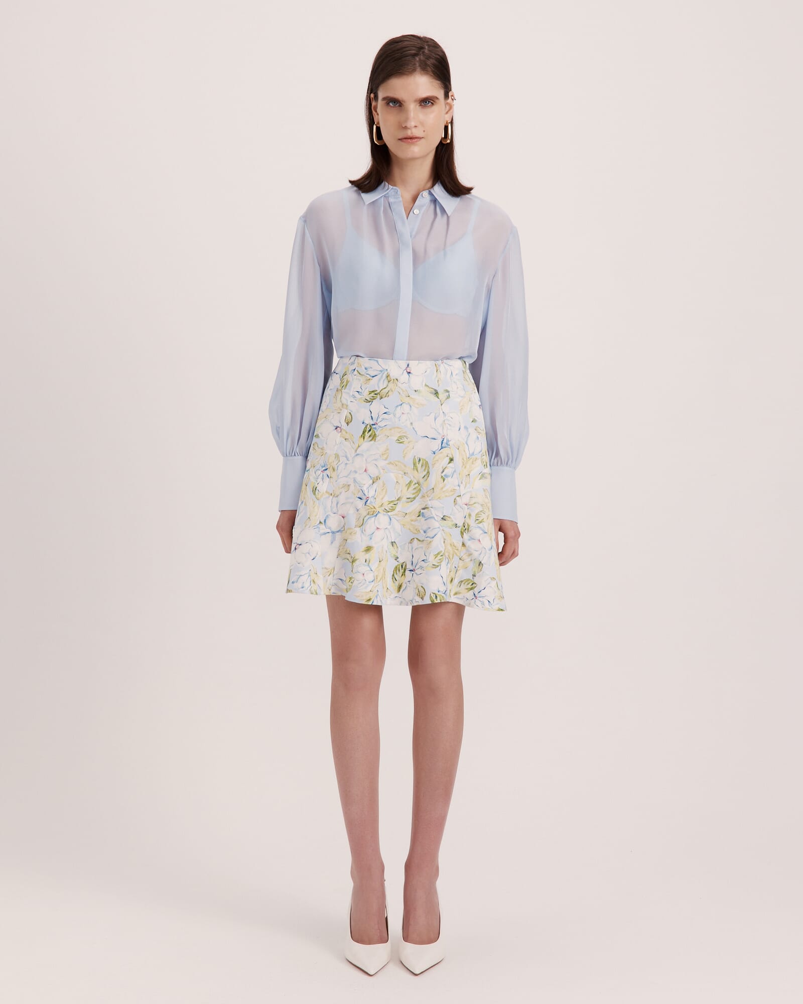 Ash Silk Chiffon Cropped Shirt