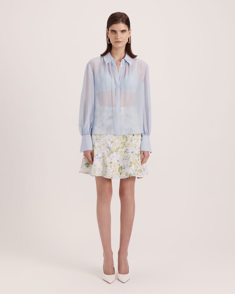 Ash Silk Chiffon Cropped Shirt in BLUE
