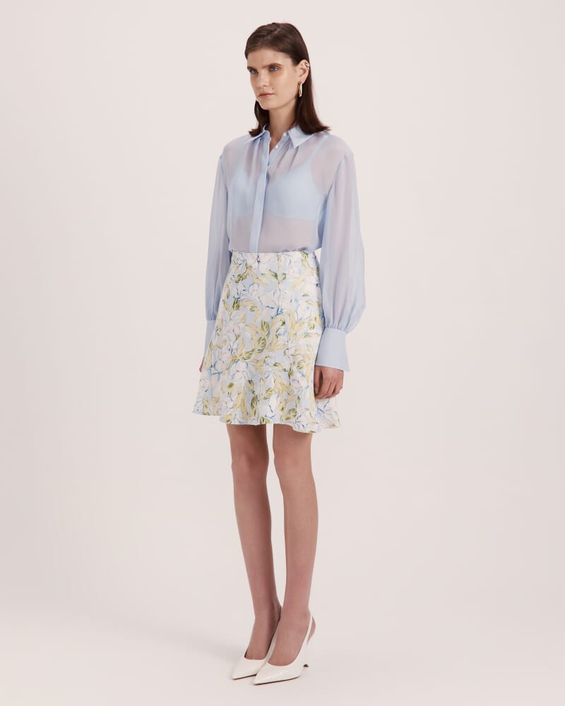 Ash Silk Chiffon Cropped Shirt in BLUE