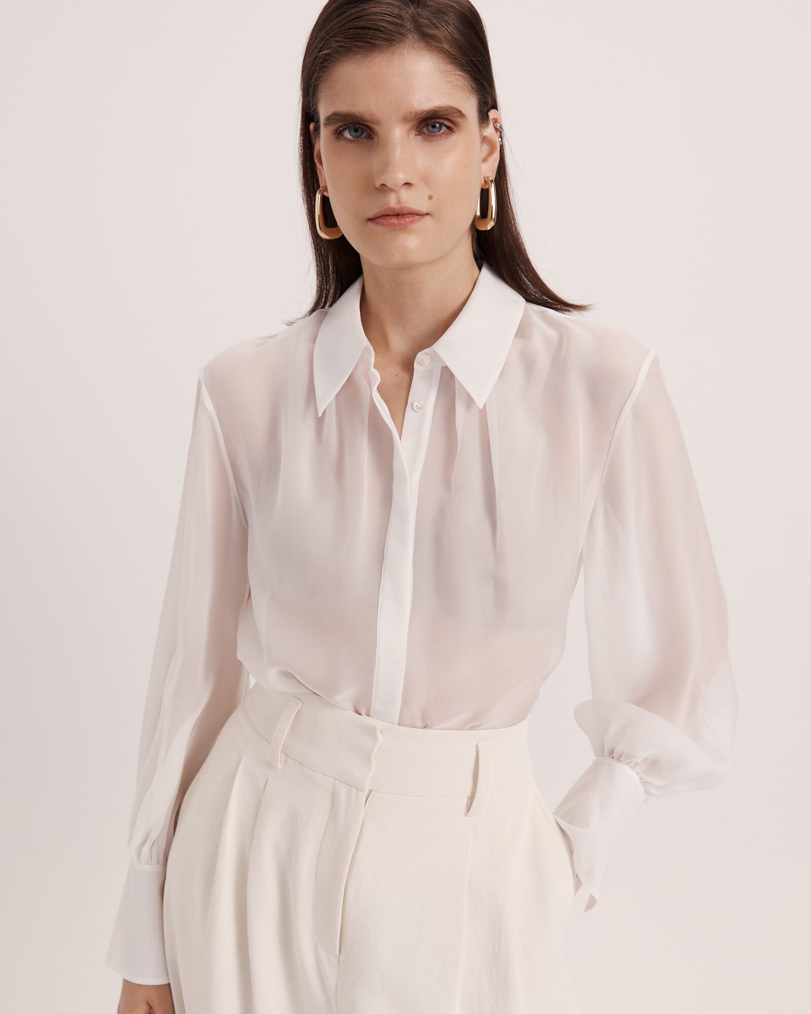 Ash Silk Chiffon Cropped Shirt