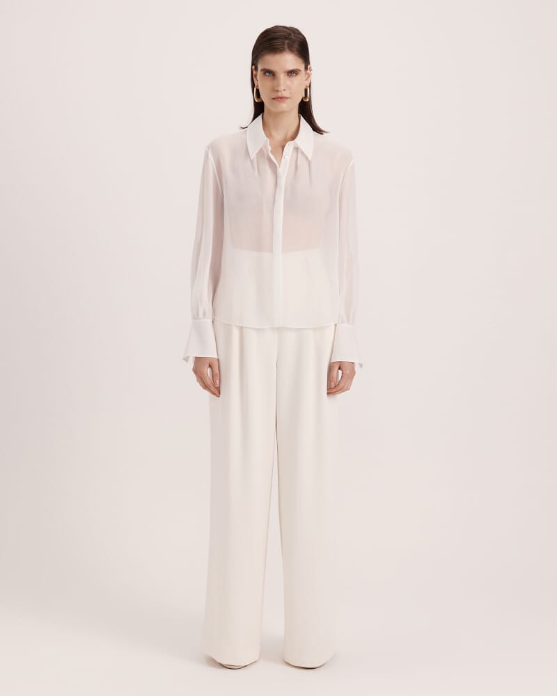 Ash Silk Chiffon Cropped Shirt in OFF WHITE