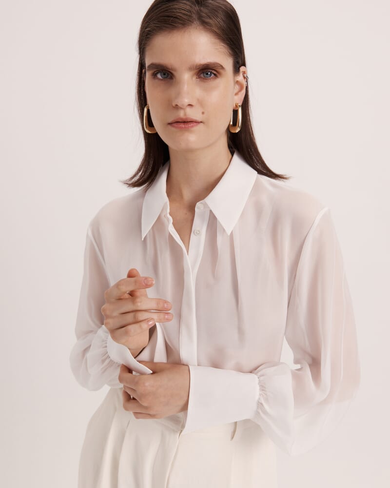 Ash Silk Chiffon Cropped Shirt in OFF WHITE