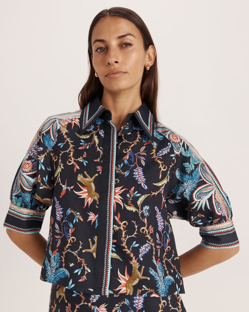 Riviera Puff Sleeve Top in BLACK MULTI