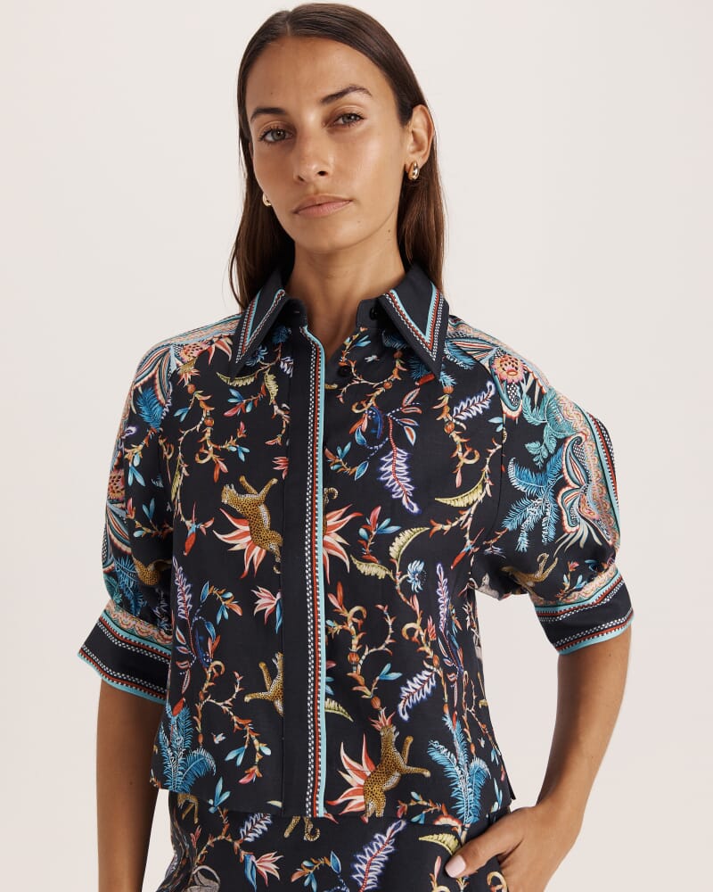 Riviera Puff Sleeve Top in BLACK MULTI