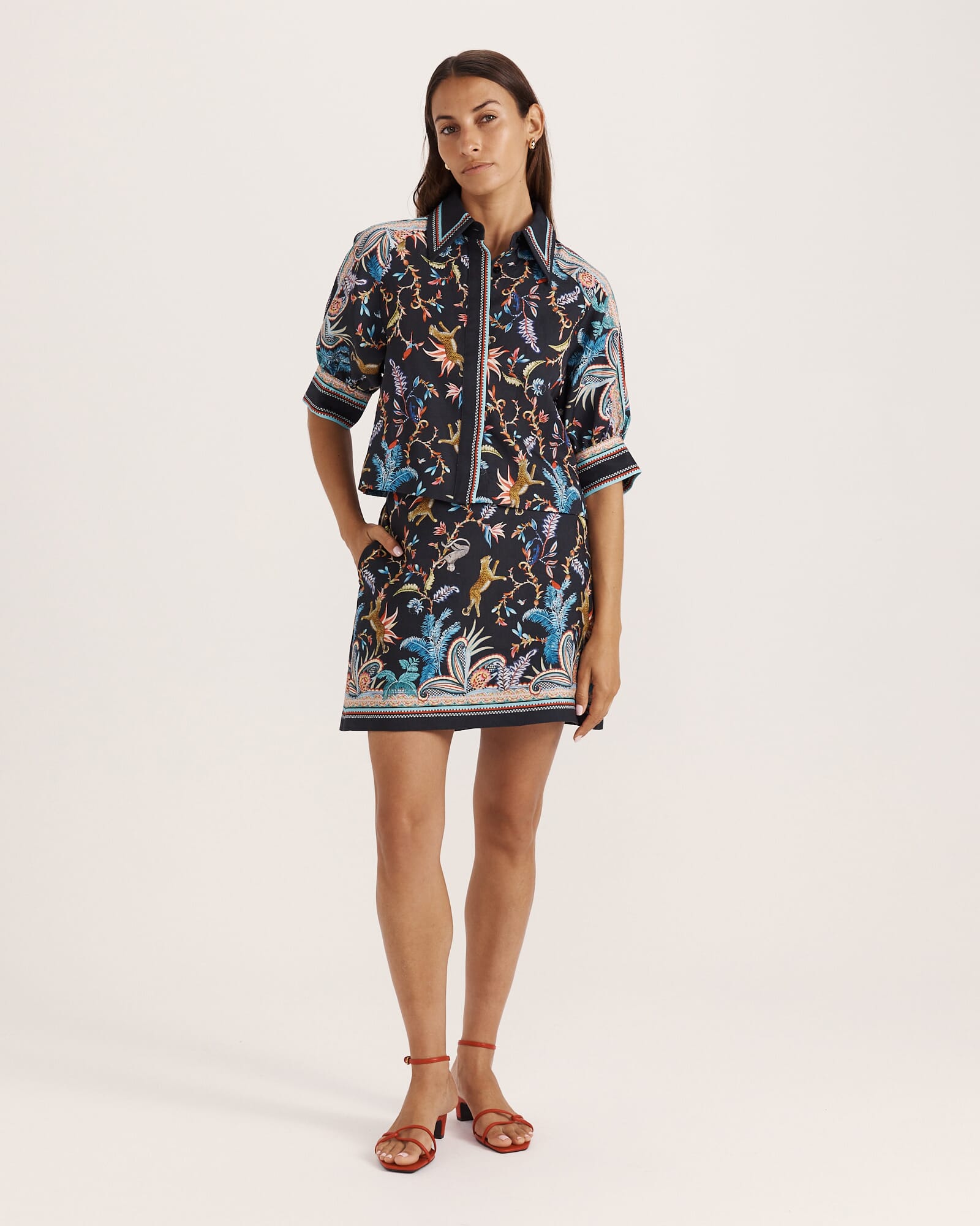 knee length dresses for ladies Ladies Country Cotton LS Shirt Button through with Native Fushia & Coc main image 0