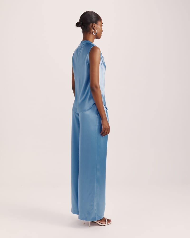 Sallee Satin Cowl Neck Top in BLUE AZURE