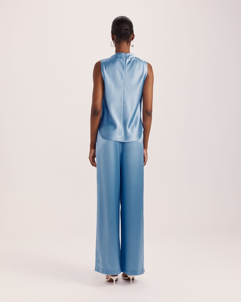 Sallee Satin Cowl Neck Top in BLUE AZURE